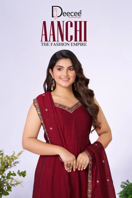 Aanchi By Deecee Vichitra Silk Embroidery Anarkali Kurtis Set 